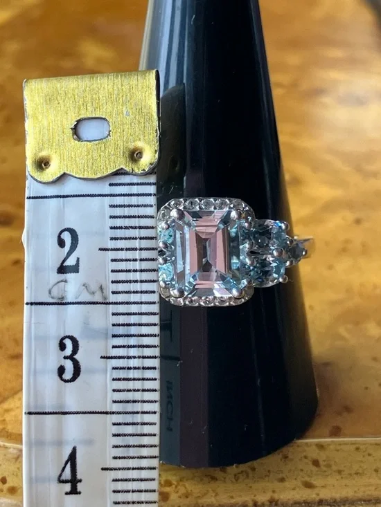 Natural Aquamarine Blue Topaz Sterling Silver Ring Size 10 - Picture 10 of 11
